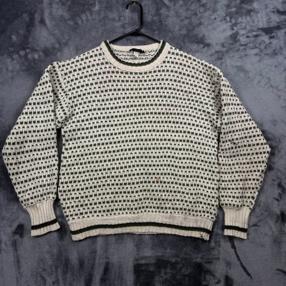 Fathom Other - Fathom Sweater Mens L White Green Wool Blend Nordic Knit Crew Neck Vintage